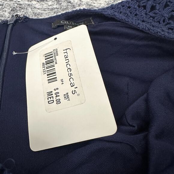 QUINN Navy Blue Crochet Knit Sleeveless Midi Dress with Lining Size Medium NWT - Picture 12 of 13